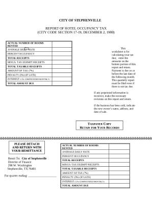 Hotel Occupancy Tax FormStephenville, Texas