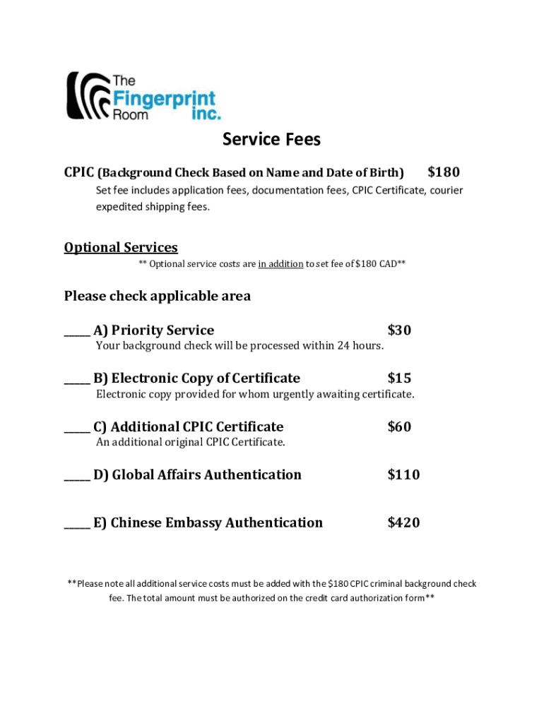 Fillable Online CPIC (Background Check Based on Name and Date of Birth