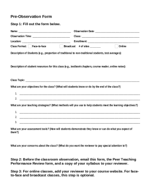 Pre Observation Conference Teacher PDF Doc Template | pdfFiller