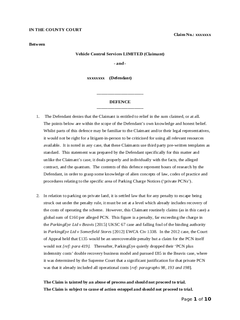 Vehicle Control Services LIMITED (Claimant) Doc Template pdfFiller