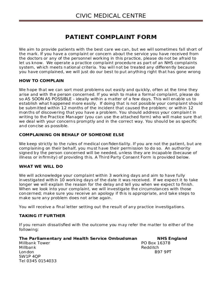 Making a compliment, complaint or concern - Unity Healthcare Doc ...