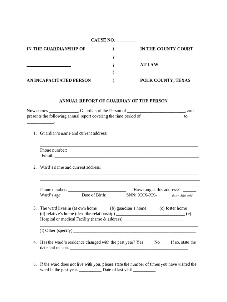 Texas Guardianship Annual Report Form - Fill Online Preview on Page 1