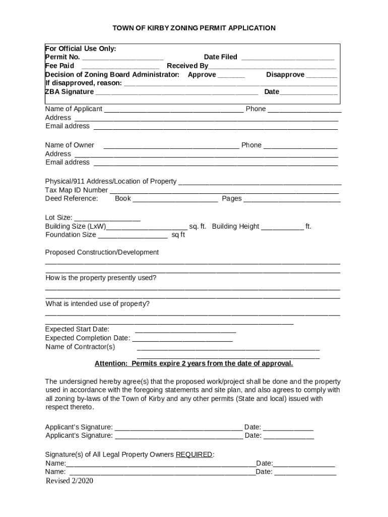 Town of Kirby Vermont Proposed Zoning Regulations Doc Template