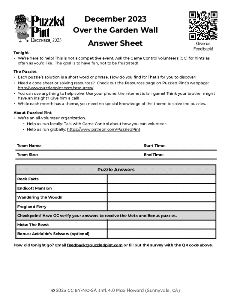 Fillable Online December 2023 Over the Garden Wall Answer Sheet Fax Email Print pdfFiller