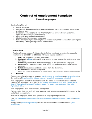 Employment Agreement Template for Casual Employees ...