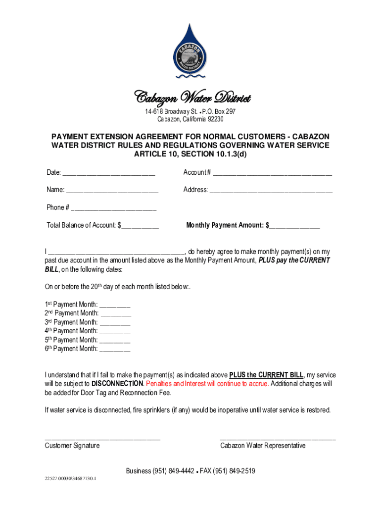 Fillable Online Rules and Regulations of Cabazon Water District Fax