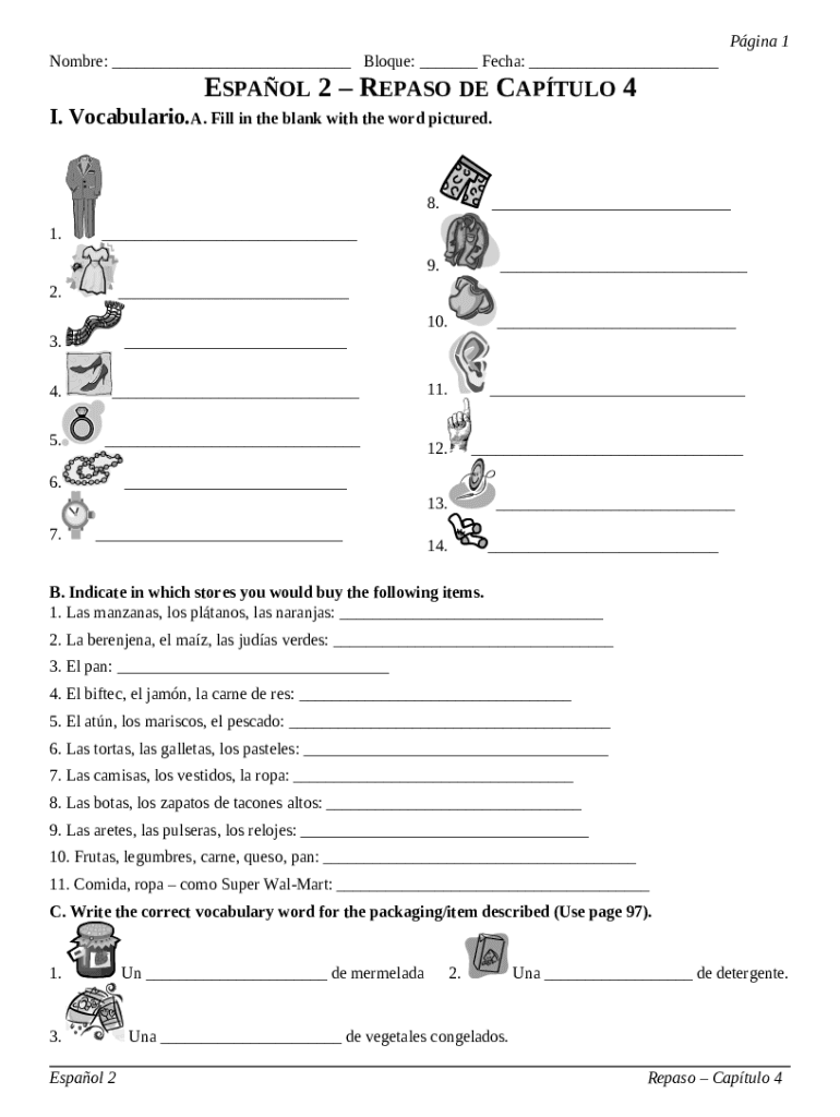 Spanish Basic Worksheets Doc Template pdfFiller
