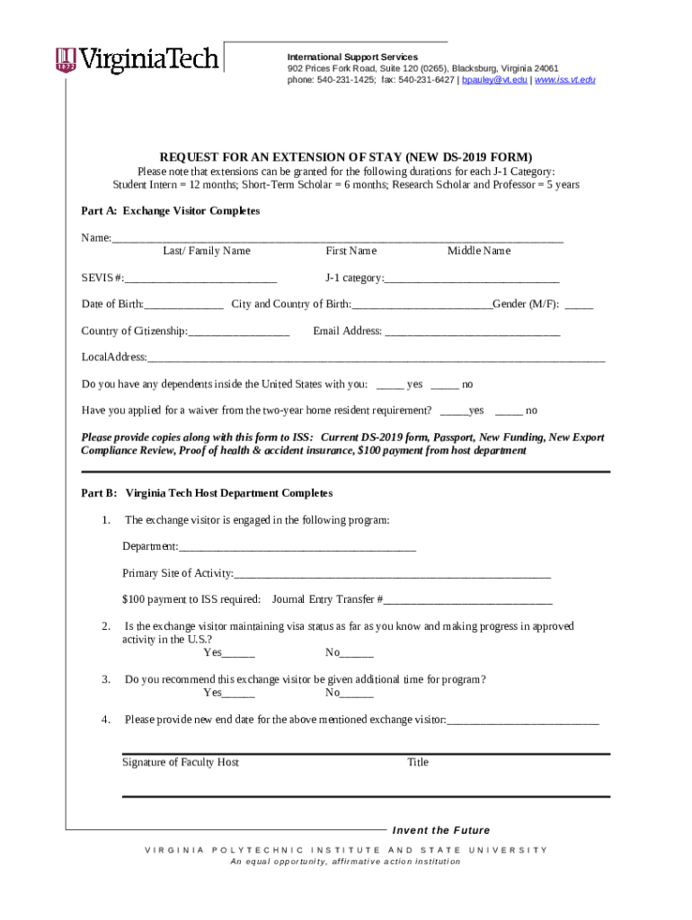 REQUEST FOR AN EXTENSION OF STAY (NEW DS2019 ) Doc Template pdfFiller