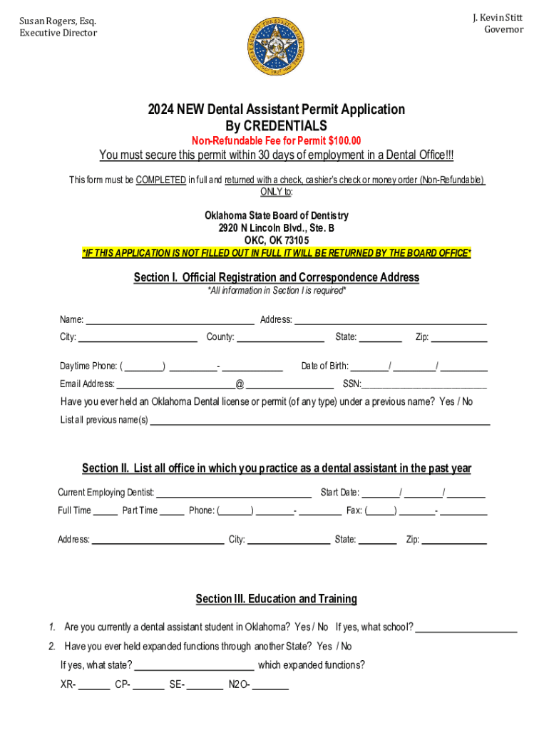 Fillable Online 2024 NEW Dental Assistant Permit Application Fax Email Print pdfFiller