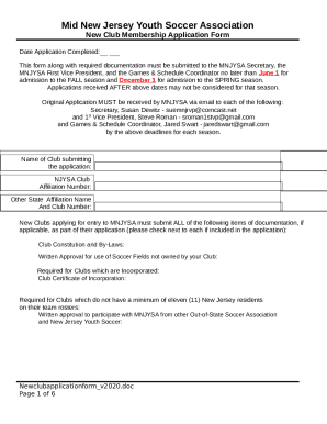 Mid New Jersey Youth Soccer Association Doc Template | pdfFiller