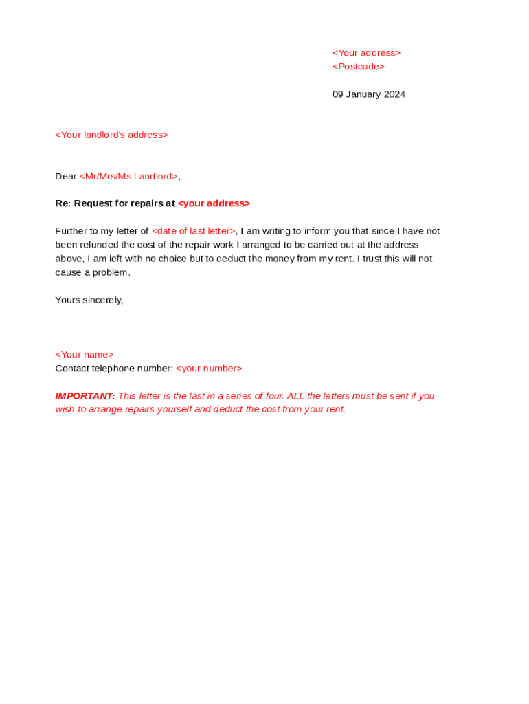 A Sample Repair Letter from Landlord to Tenant (Free Template) Doc ...