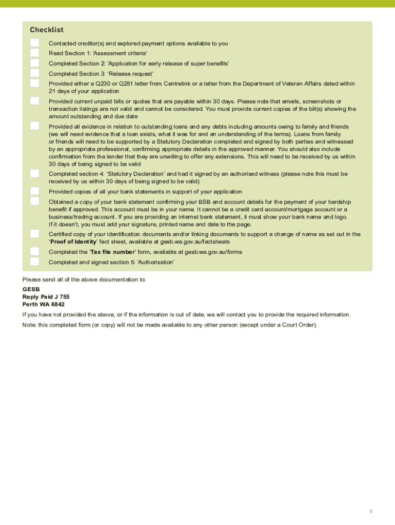 Fillable Online Early release of super on financial hardship grounds Fax Email Print pdfFiller