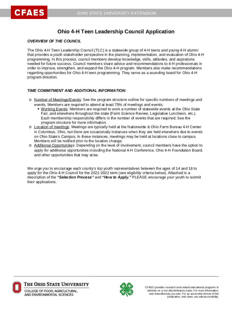 Ohio 4H Teen Leadership Council Applications Now Available Doc