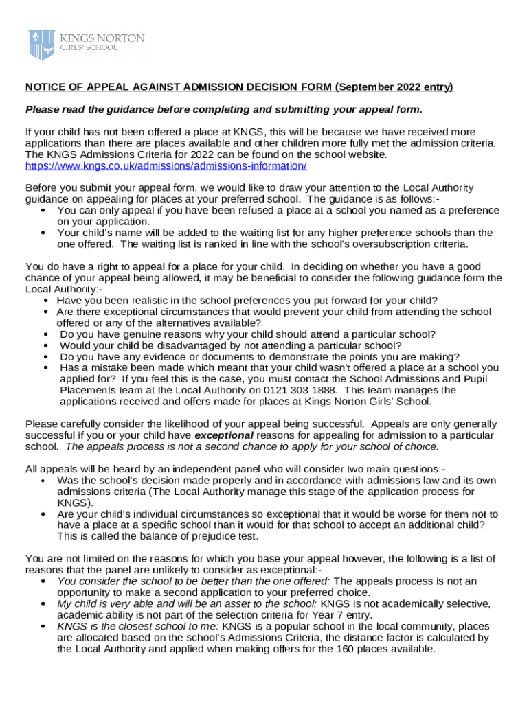 Appeal a school place decisionNorth Tyneside Council Doc Template