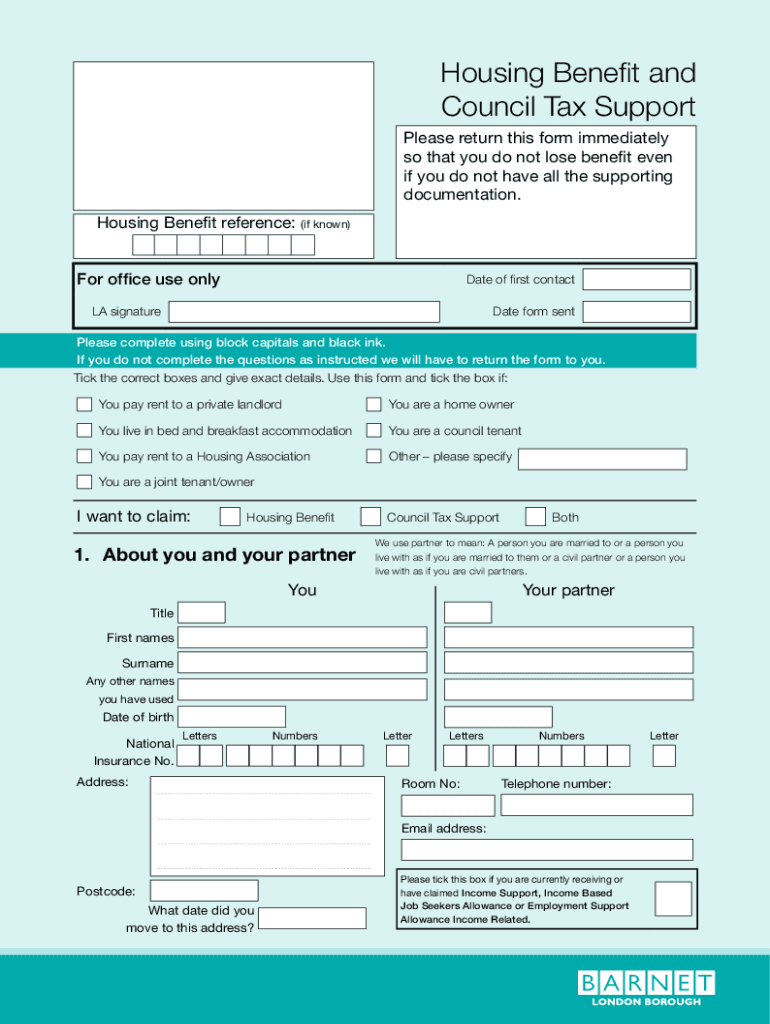 Fillable Online Application form for Housing Benefit Fax Email Print