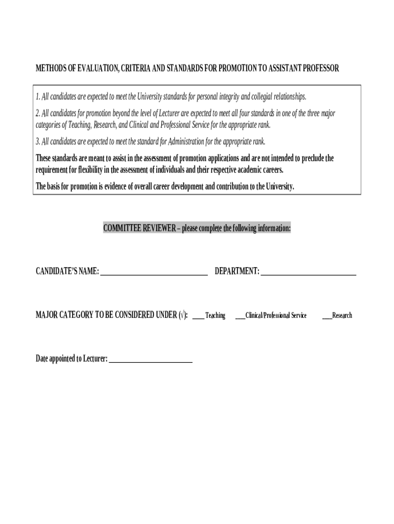 Tenure, Promotion, and Merit Guidelines for ANS Doc Template pdfFiller