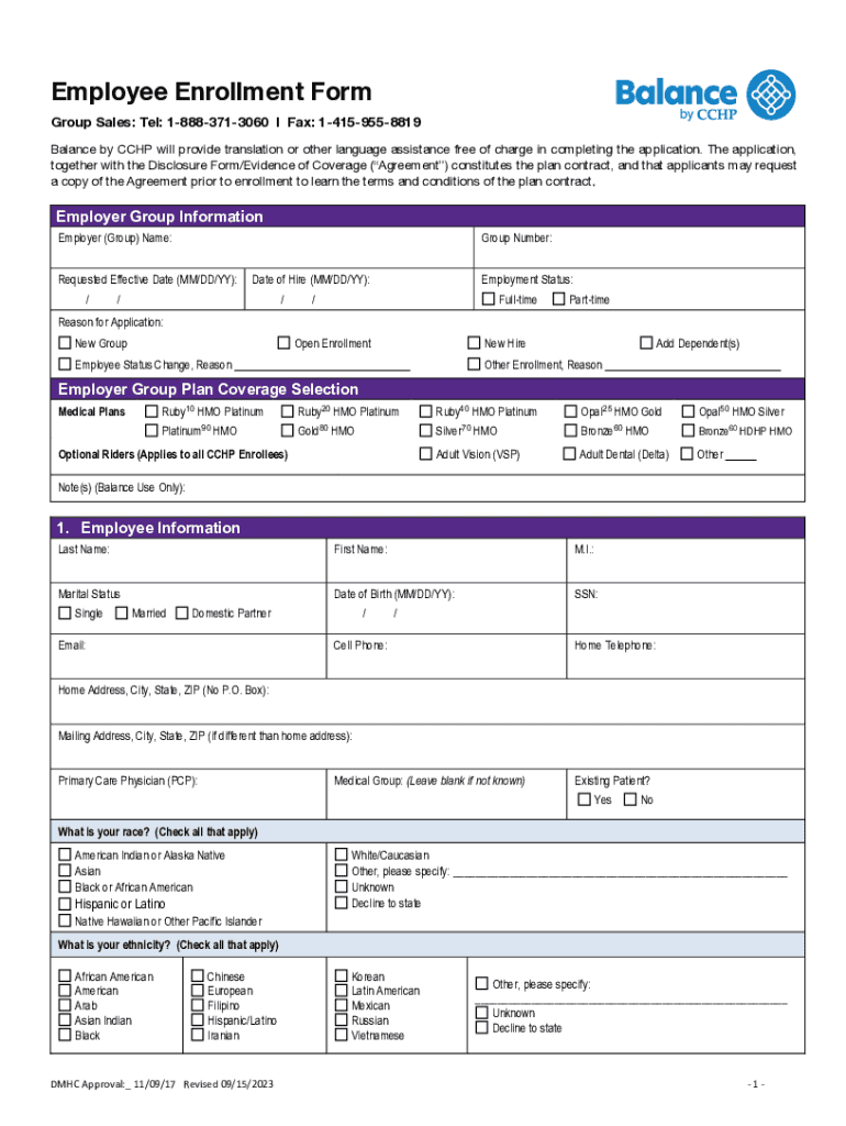 Fillable online individual and family plan enrollment application form