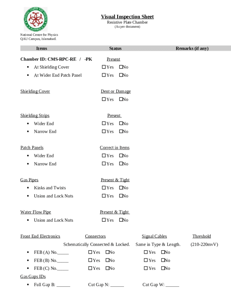 Visual inspection sheet Doc Template pdfFiller