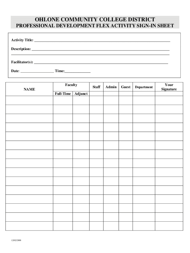 Fillable Online Flex Activity Attendance Sheet - Professional ...