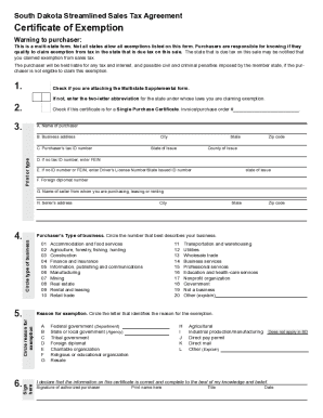 South Dakota Streamlined Sales Tax Agreement Certificate of Exemption. South Dakota Streamlined Sales Tax Agreement Certificate of Exemption