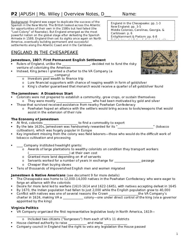 The Regions of the BRITISH COLONIES APUSH Review Unit Doc Template