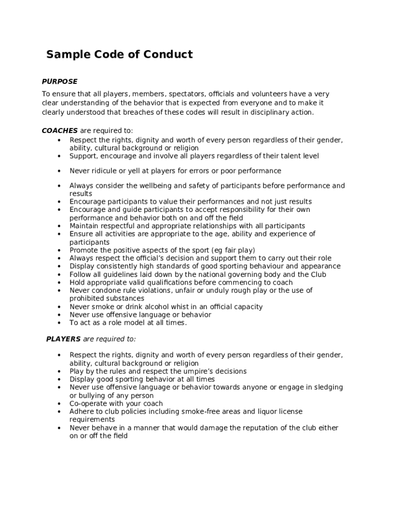 USA Lacrosse Code of Conduct Doc Template pdfFiller