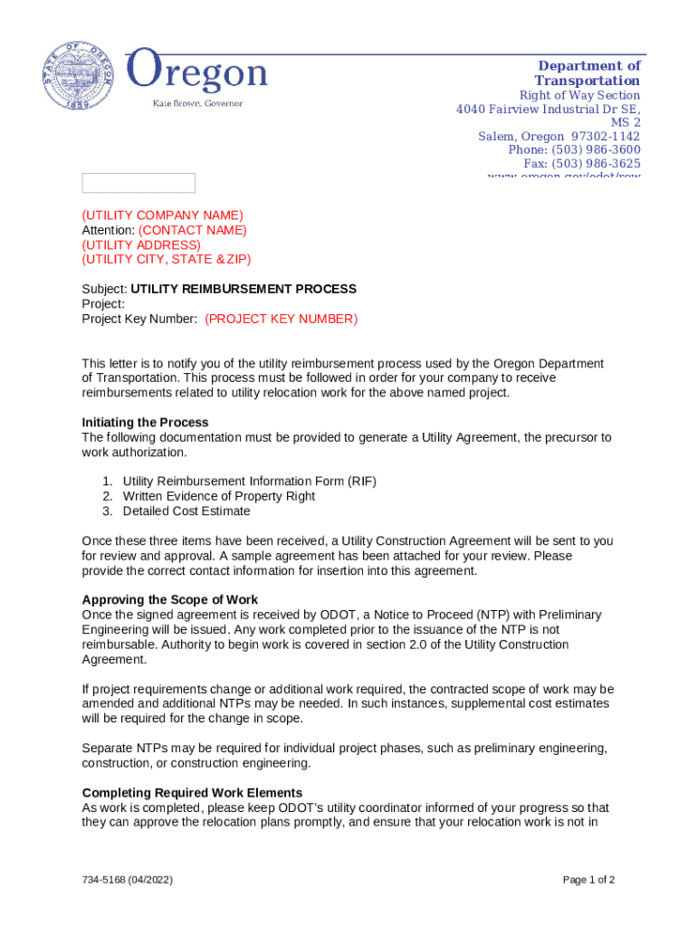 7345168 Utility Reimbursement Process Inational Letter. Utility