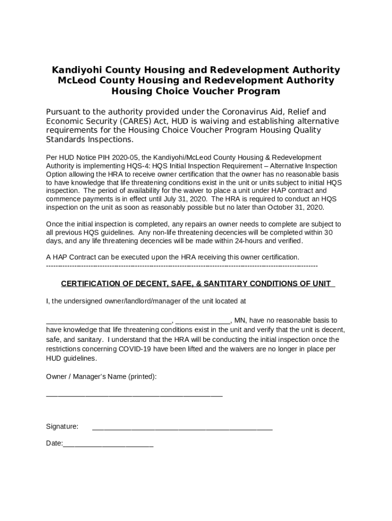 Kandiyohi County Housing and Redevelopment Authority HUD Doc Template
