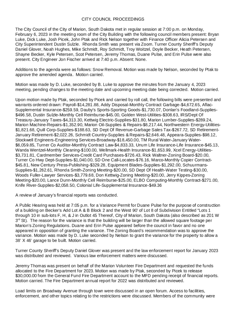 The City Council of the City of Marion, South Dakota met in regular