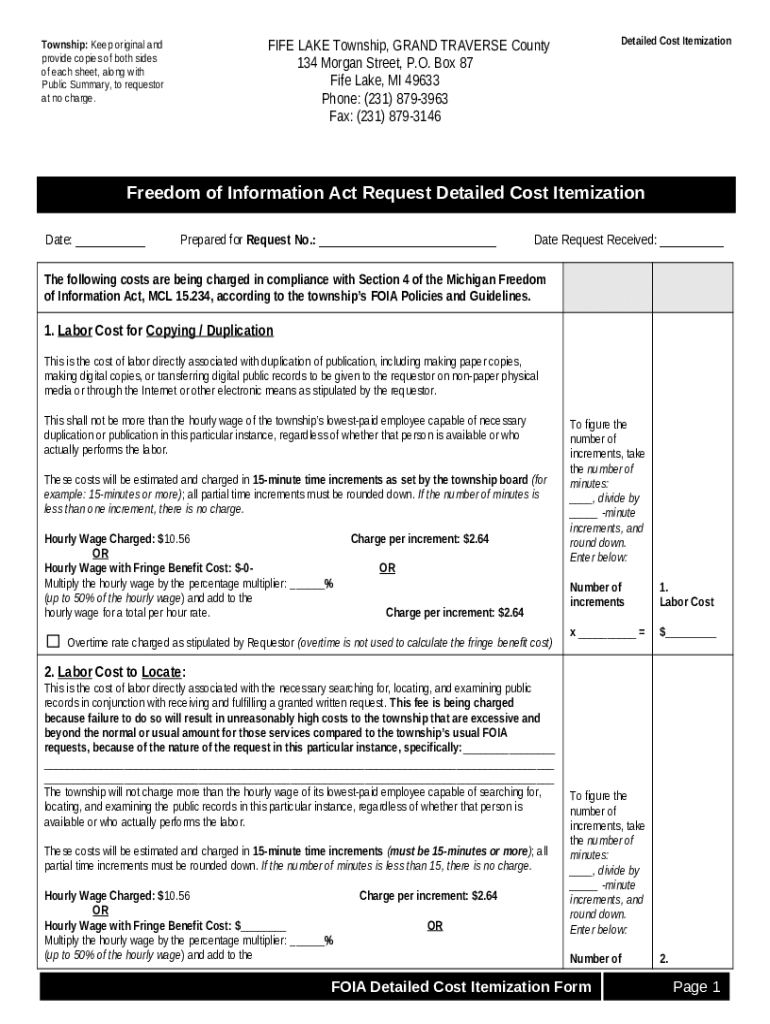 FOIA Request for Public Records for Fife Lake Township Doc Template