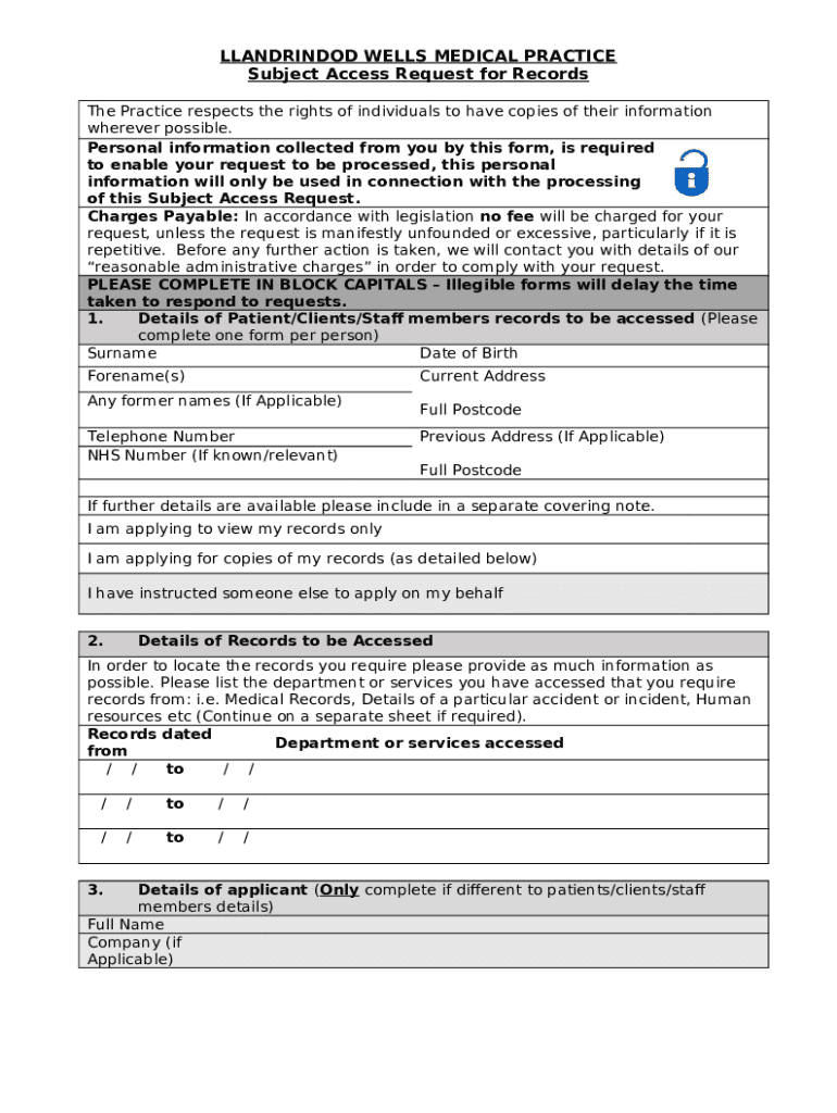 AAccesstoMedicalRecordsSubjectAccessRequest Doc Template