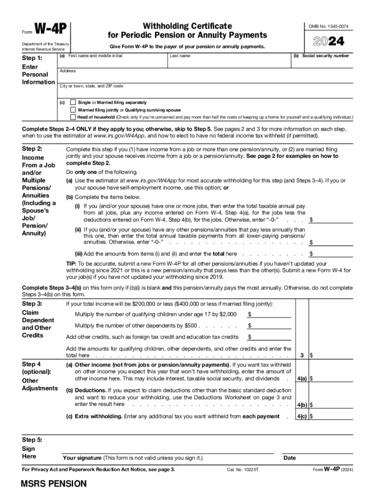 Fillable Online 2024 Form W4P. Withholding Certificate for Periodic