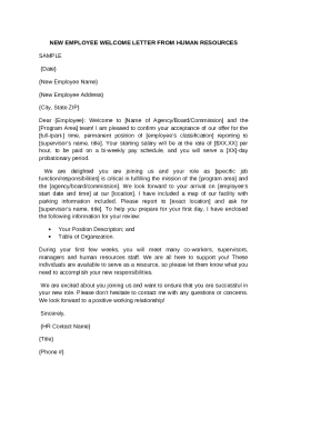 New Employee/New Hire Welcome Letter (HR) Sample ...