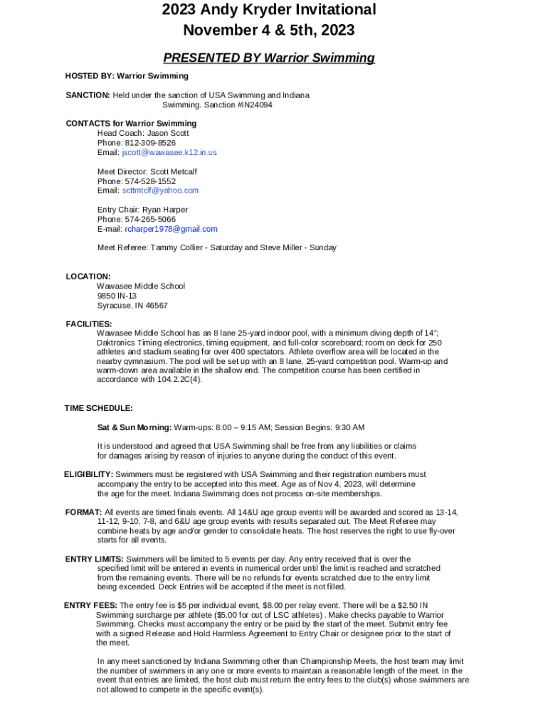 Warrior Swimming Home SportsEngine Motion Doc Template pdfFiller