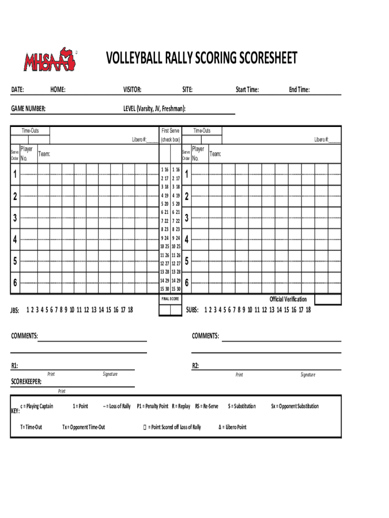 volleyball scoresheet Preview on Page 1