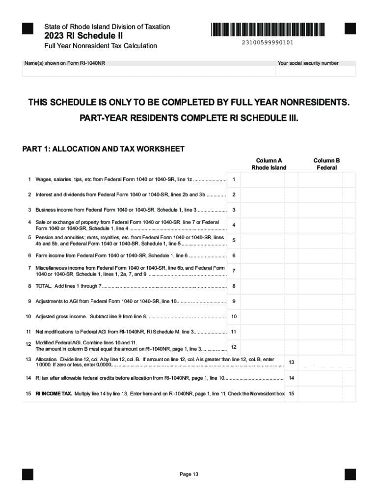 20232025 Form RI RI1040NR Schedule II Fill Online, Printable, Fillable, Blank pdfFiller