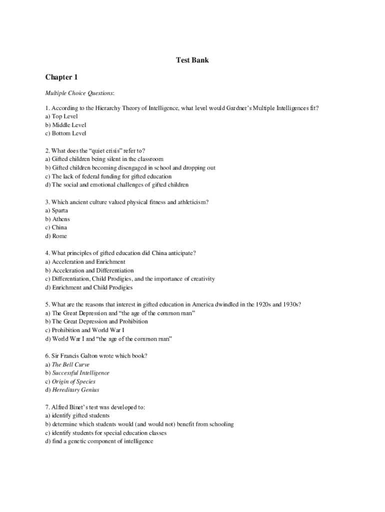 Fillable Online Gardner's Theory of Multiple Intelligences MCQ Free PDF ...