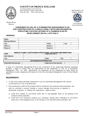 Agreement in Lieu of Stormwater Management
