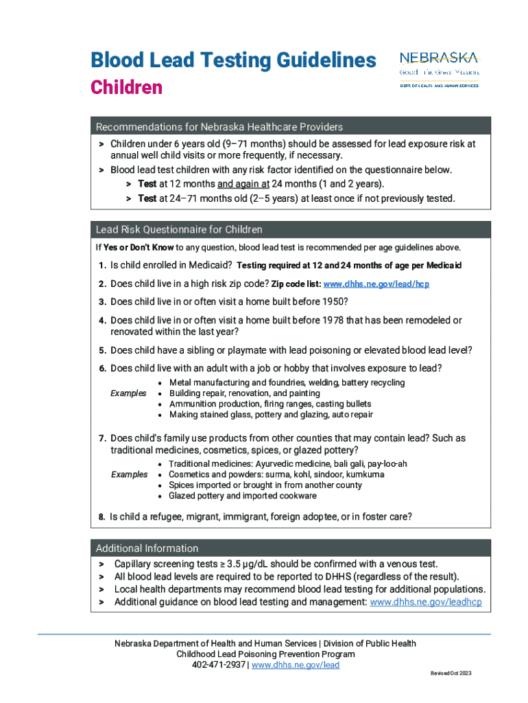 Fillable Online dhhs ne Blood Lead Testing Information for Health Care