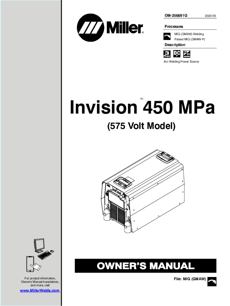 Fillable Online Miller Invision 450 MPa MIG Welder Power Source with