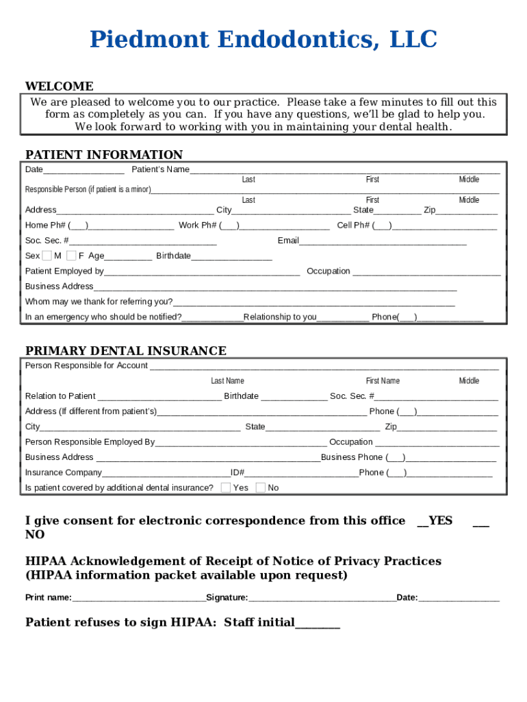 Piedmont Endodontics Online Referral Greensboro NC Doc Template pdfFiller