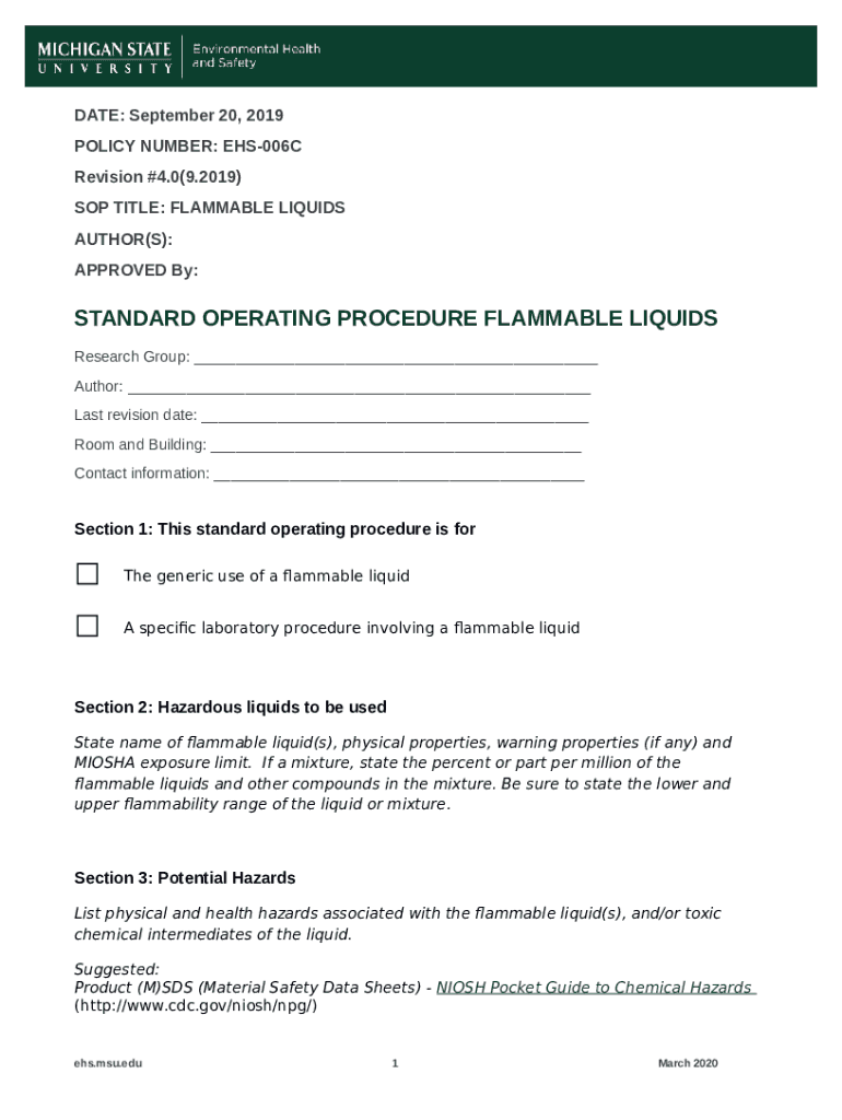 Hazardous Materials SOP Template Doc