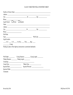 Region 5 Class V Injection Well Inventory Sheet
