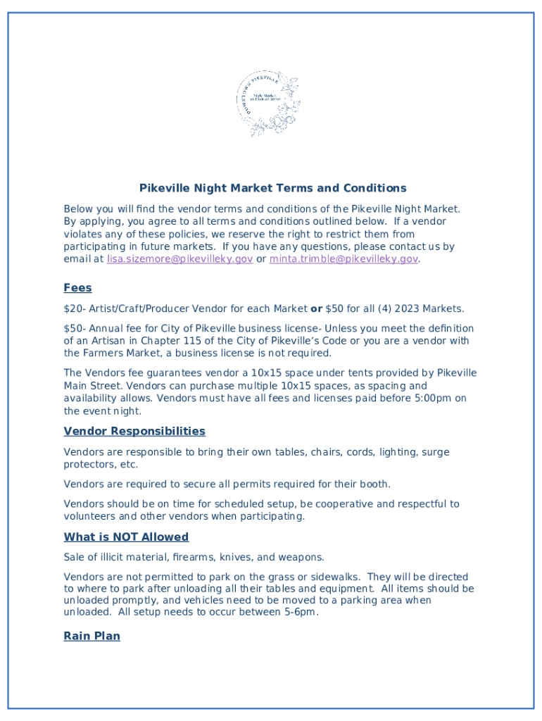 Hermitage Night Market Vendor Rules and Regulations Doc Template
