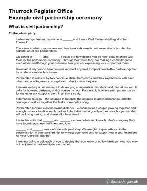 Thurrock Council - Example civil partnership ceremony. Thurrock Council - Example civil partnership ceremony