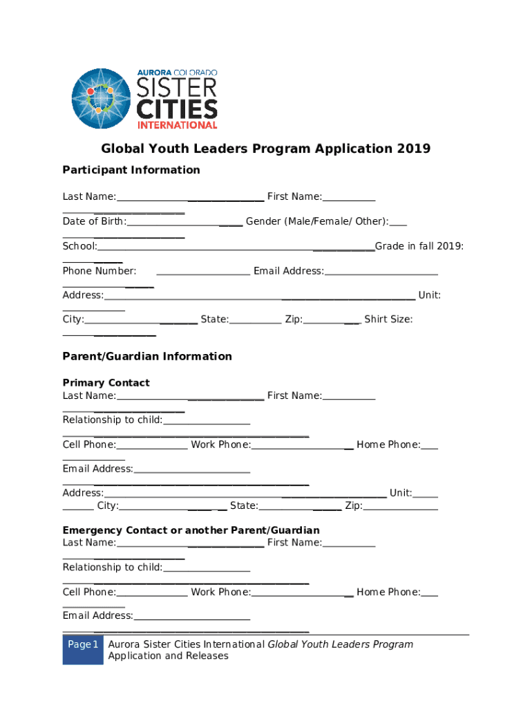 YOUTH LEADERSHIP PROGRAM APPLICATION ... Doc Template | pdfFiller
