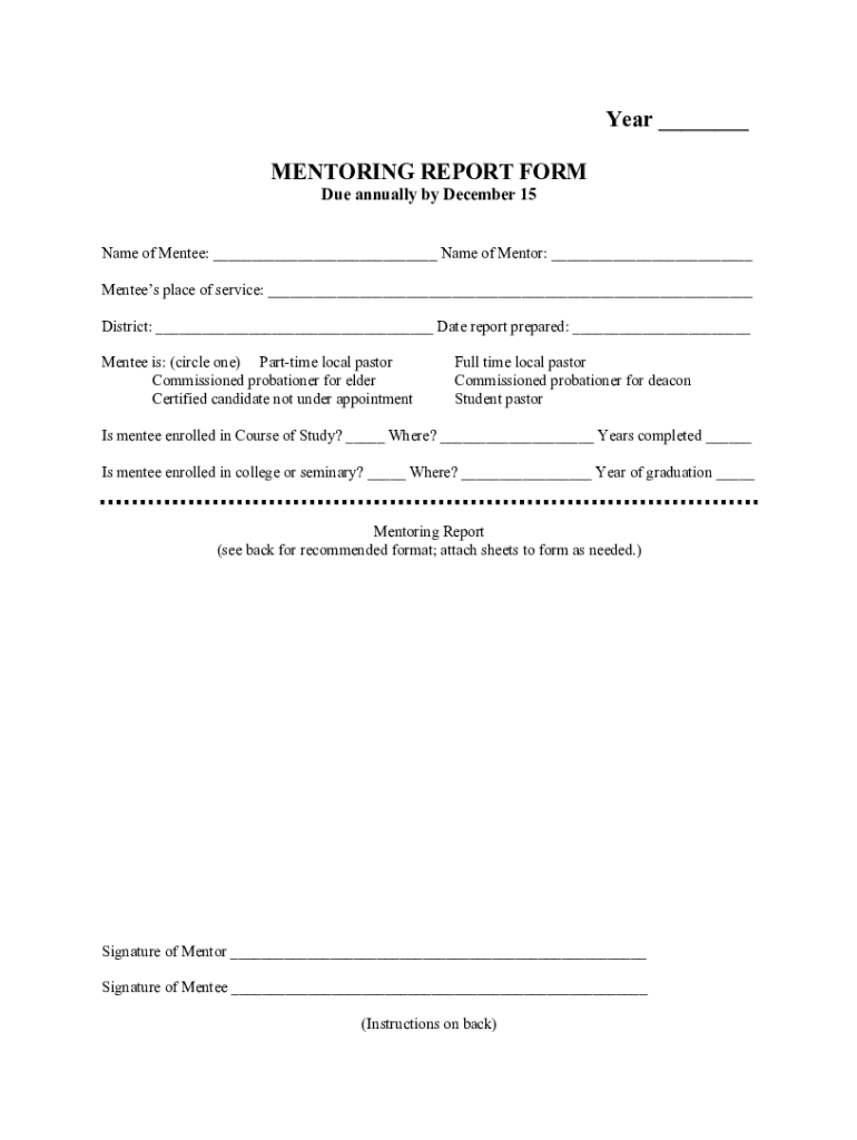 mentoring report form Preview on Page 1
