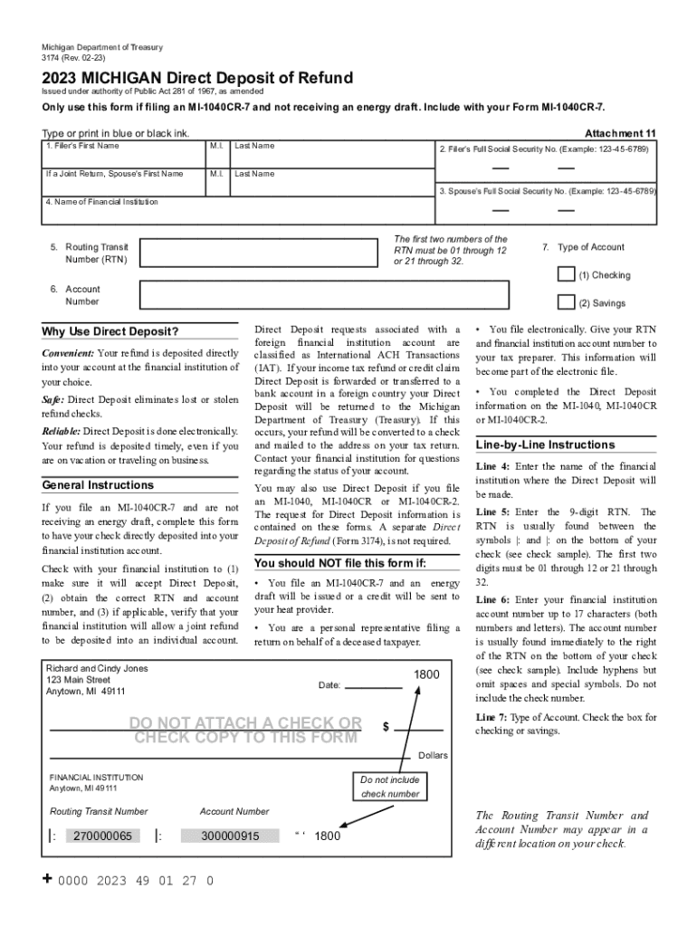 2023 MICHIGAN Direct Deposit of Refund 3174 Preview on Page 1