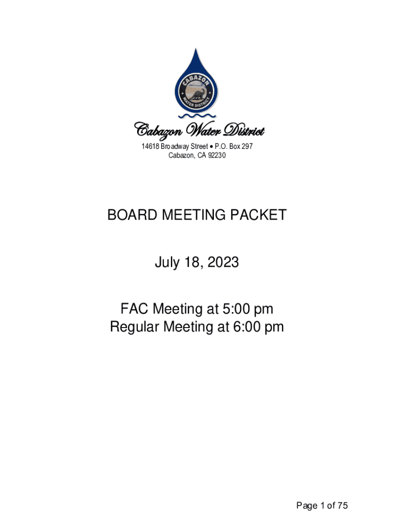 Fillable Online Cabazon Water District Annual Financial Report For the