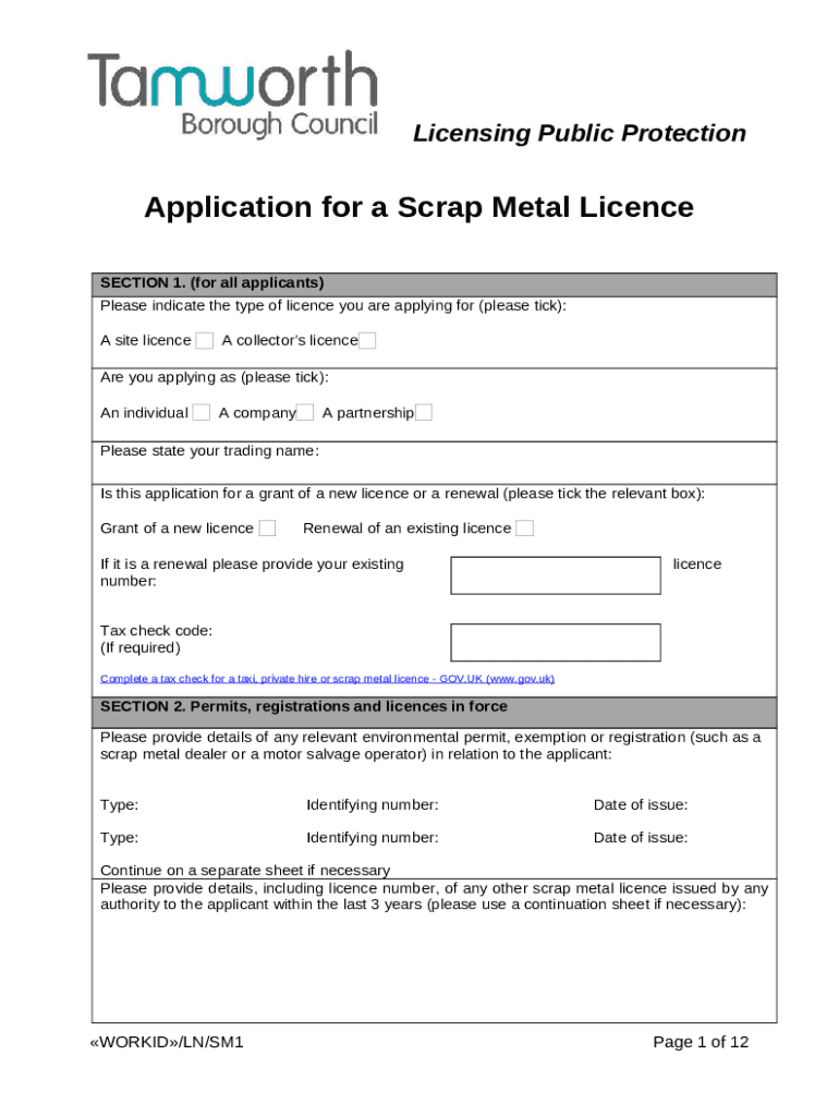 APPLICATION FOR A SCRAP METAL LICENCE (under Doc Template pdfFiller
